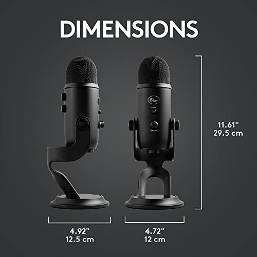 Logitech for Creators Blue Yeti USB Microphone for Gaming, Streaming, Podcasting, Twitch, YouTube, Discord, Recording for PC and Mac, 4 Polar Patterns, Studio Quality Sound, Plug & Play-Blackout