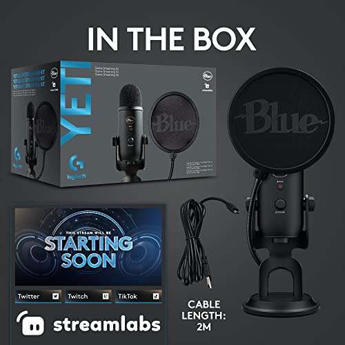 Logitech for Creators Blue Yeti USB Microphone for Gaming, Streaming, Podcasting, Twitch, YouTube, Discord, Recording for PC and Mac, 4 Polar Patterns, Studio Quality Sound, Plug & Play-Blackout