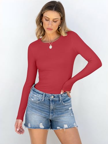 ANRABESS Women Long Sleeve Crewneck Rib Knit Slim Fit Shirts Basic Tee Tops 2024 Casual T-Shirt Going Out Workout Outfits