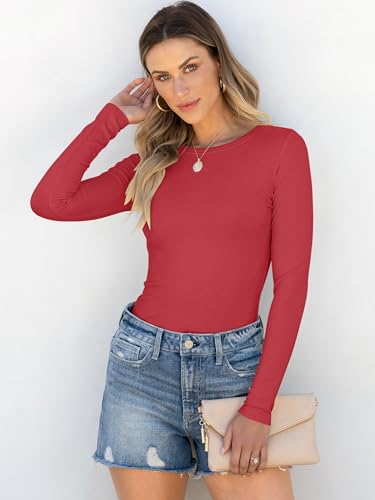 ANRABESS Women Long Sleeve Crewneck Rib Knit Slim Fit Shirts Basic Tee Tops 2024 Casual T-Shirt Going Out Workout Outfits