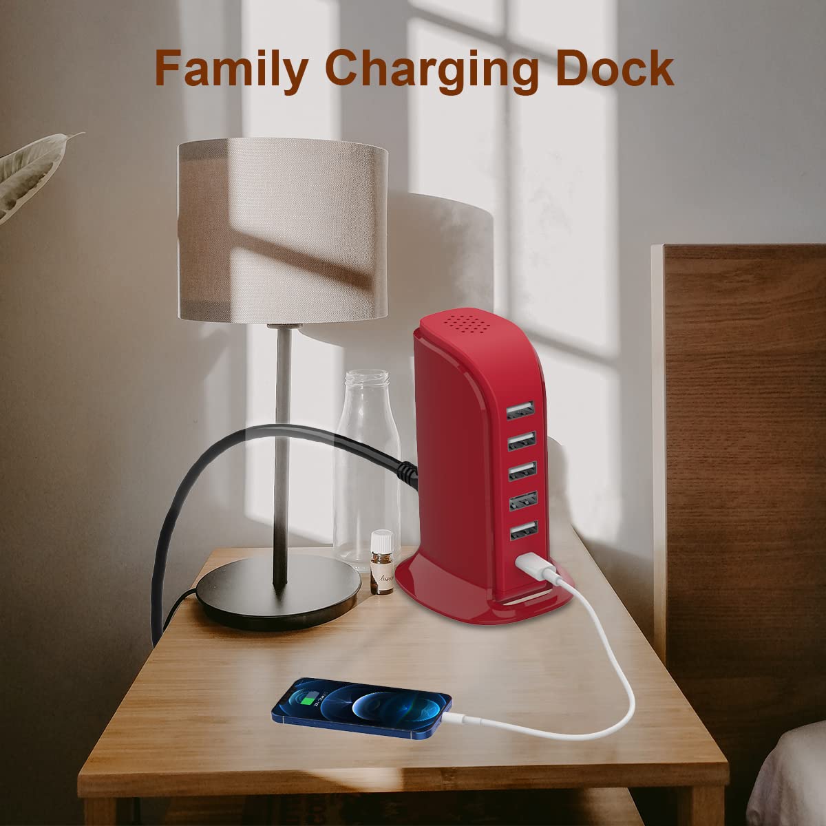 USB Charging Station Upoy, 6 Ports Charging Blocks, USB Power Hub with C Port, Charging Dock for Electronics Organizer, Multi Charger 40W, Compatible with Kindle, iPhone, Ipad, Airpods, Tech Gadgets