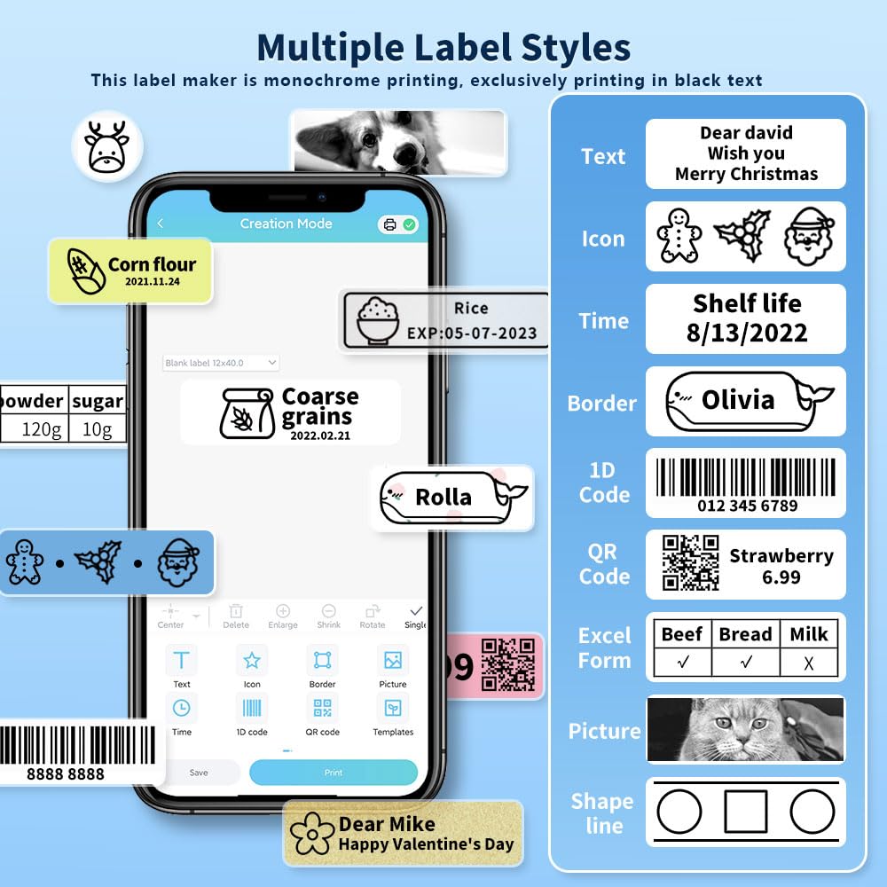 Phomemo D30 Label Maker Machine, Portable Bluetooth Mini Label Printer, Smart Phone Handheld Thermal Sticker Small Labeler Multiple Templates Font Icon Inkless for Home Office