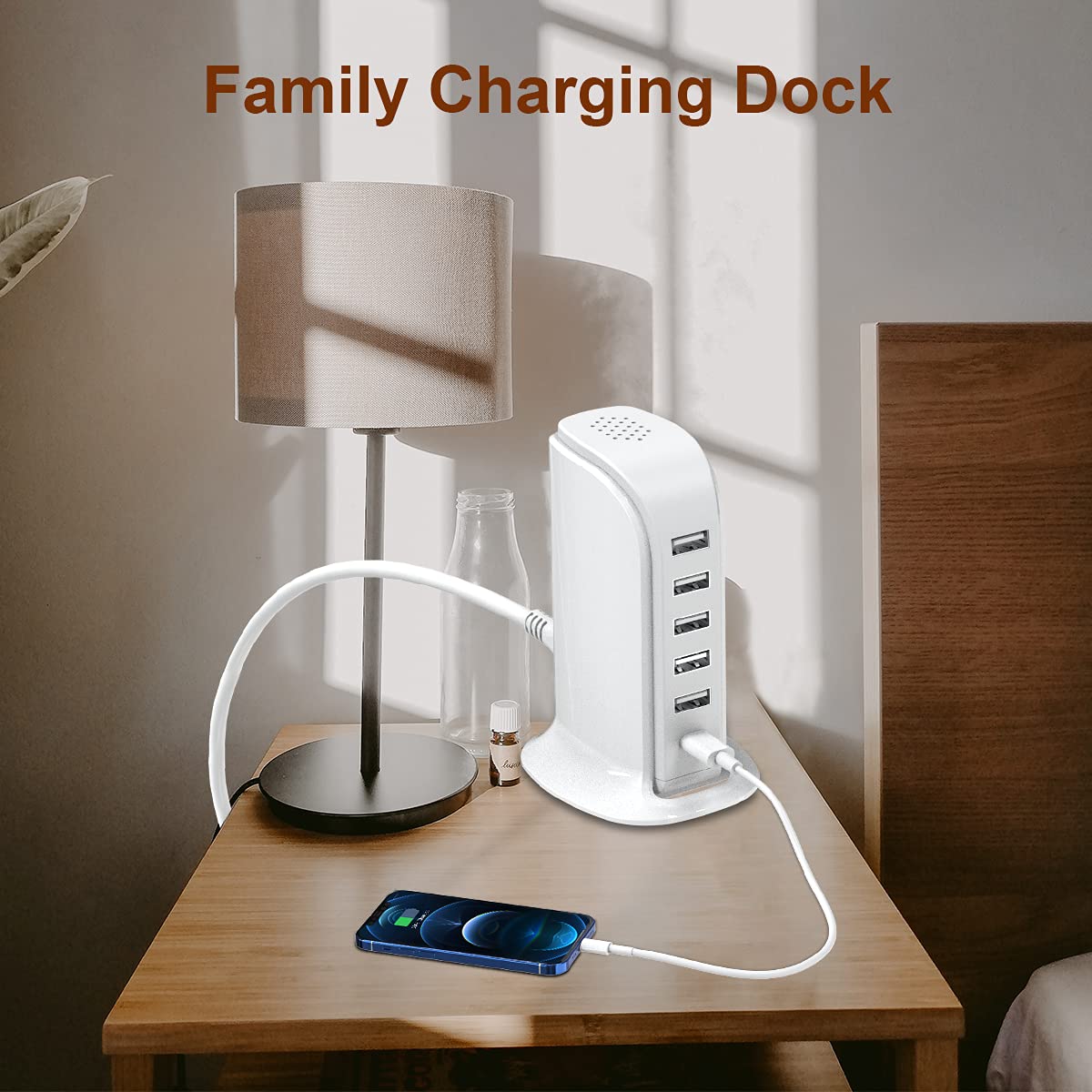 USB Charging Station Upoy, 6 Ports Charging Blocks, USB Power Hub with C Port, Charging Dock for Electronics Organizer, Multi Charger 40W, Compatible with Kindle, iPhone, Ipad, Airpods, Tech Gadgets