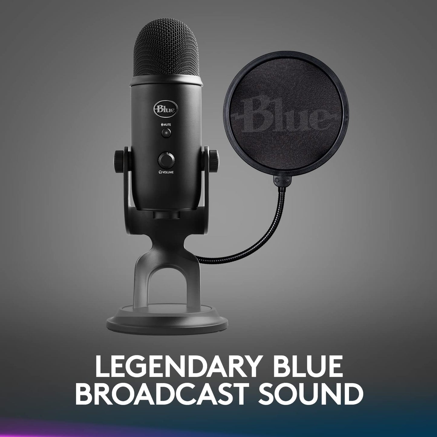 Logitech for Creators Blue Yeti USB Microphone for Gaming, Streaming, Podcasting, Twitch, YouTube, Discord, Recording for PC and Mac, 4 Polar Patterns, Studio Quality Sound, Plug & Play-Blackout