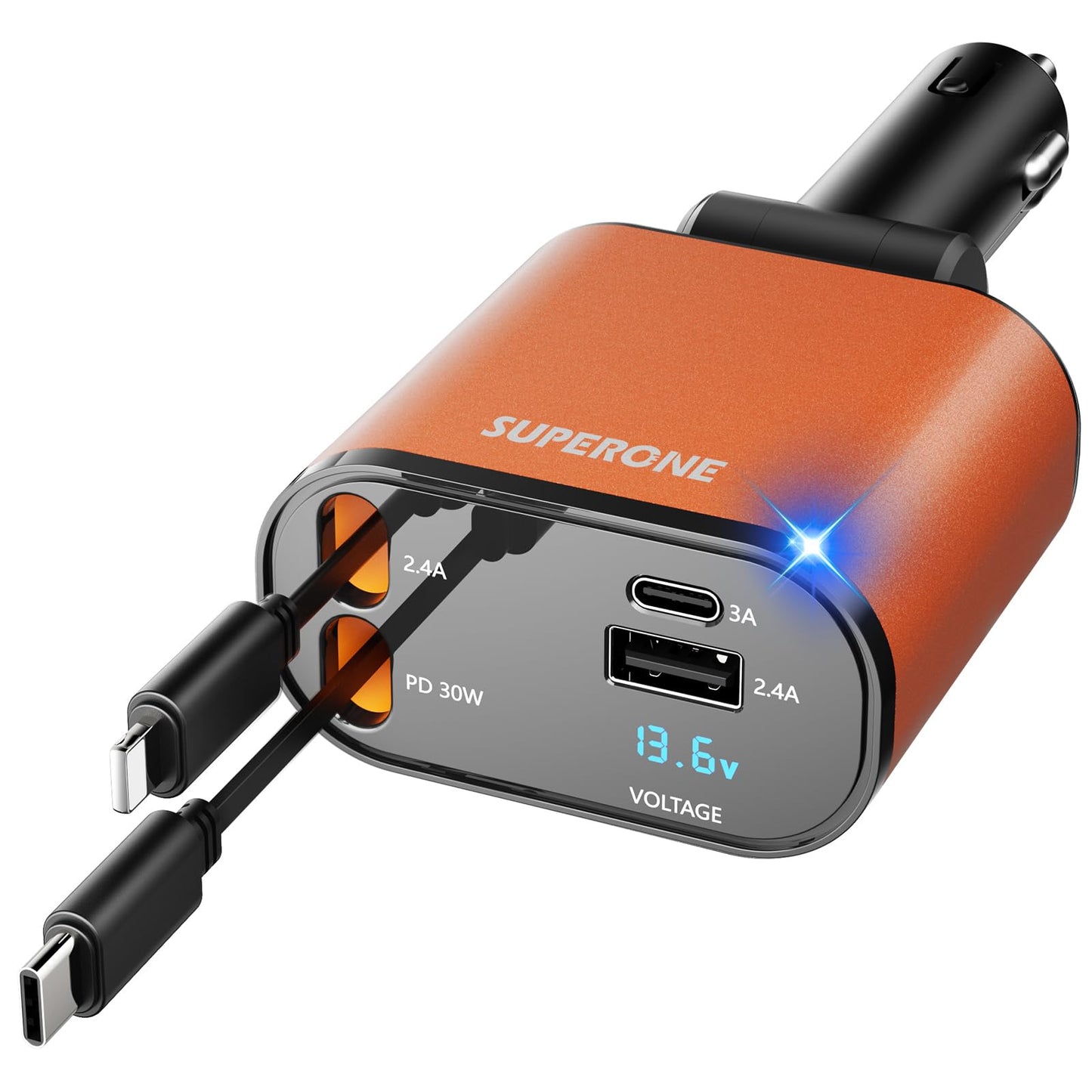 【Upgraded】 SUPERONE Retractable Car Charger 4 in 1, Fast Car Phone Charger with Cord 2.6ft, USB C and Apple Car Charger Adapter, Compatible with iPhone 15/15 Pro Max/14/13/12/11, Galaxy, Pixel