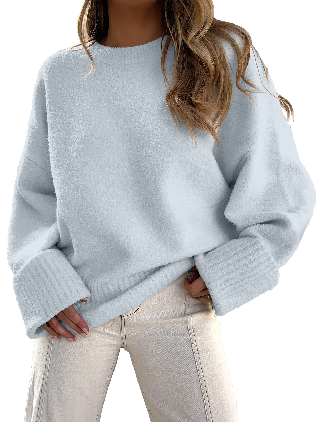 ANRABESS Women's Oversized Crewneck Long Sleeve Fuzzy Knit Casual Chunky Warm 2024 Fall Pullover Sweaters Top Trendy Outfits