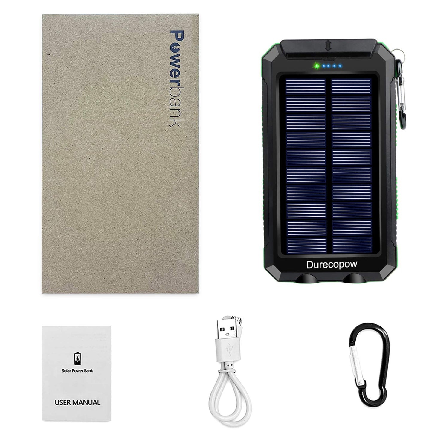 Solar Charger, 20000mAh Portable Outdoor Waterproof Solar Power Bank, Camping External Backup Battery Pack Dual 5V USB Ports Output, 2 Led Light Flashlight with Compass (Black)