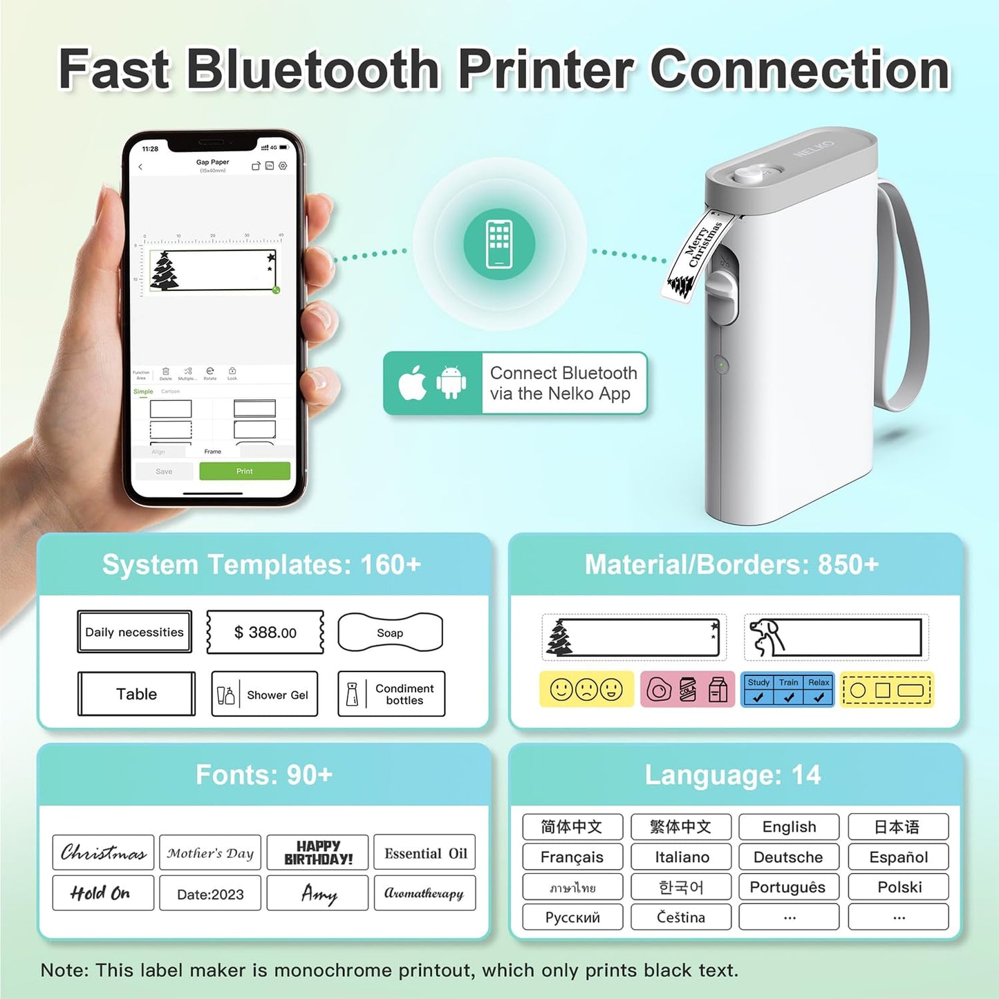 Nelko Label Maker Machine with Tape, P21 Bluetooth Label Printer, Wireless Mini Label Makers with Multiple Templates for Organizing Office Home, White