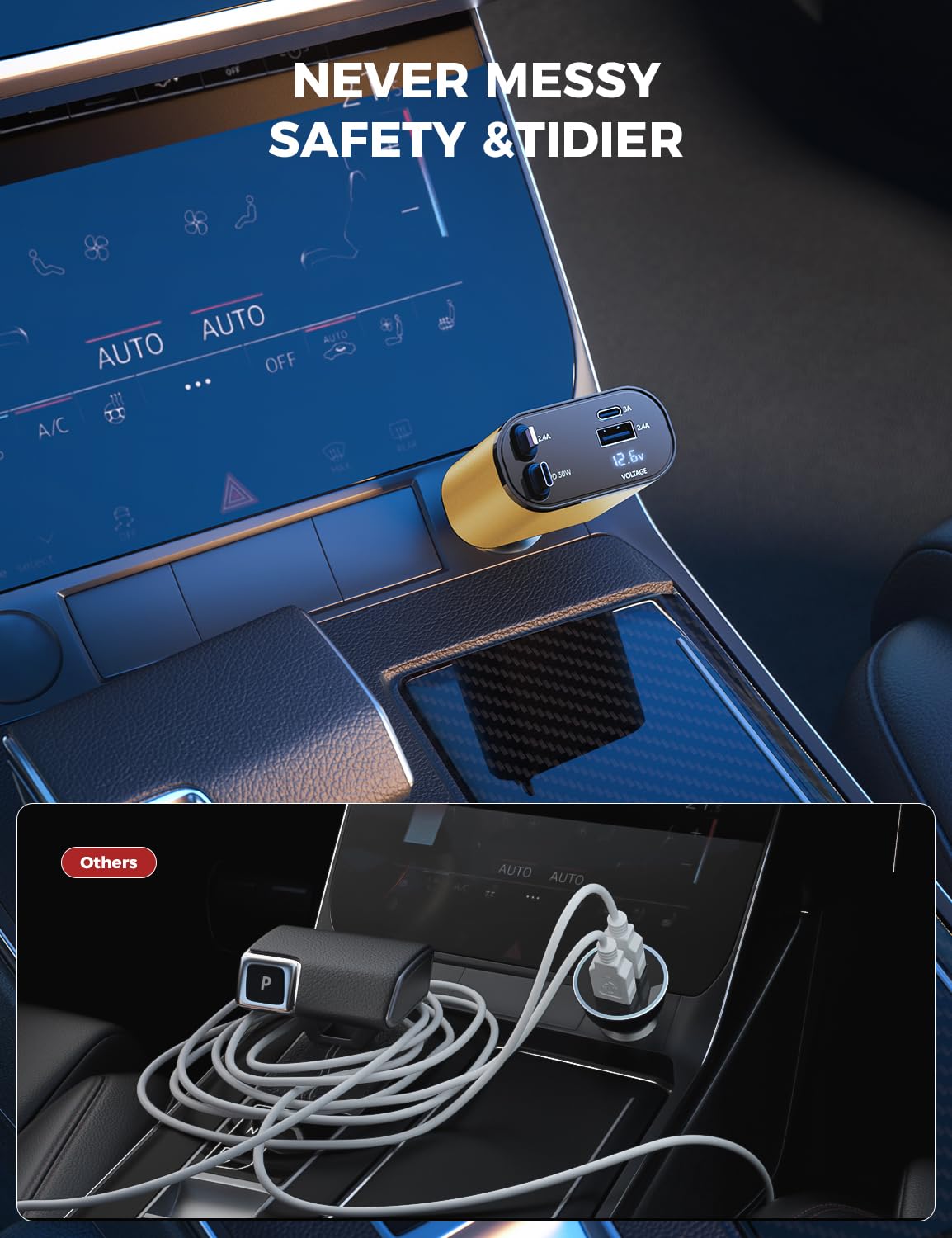 【Upgraded】 SUPERONE Retractable Car Charger 4 in 1, Fast Car Phone Charger with Cord 2.6ft, USB C and Apple Car Charger Adapter, Compatible with iPhone 15/15 Pro Max/14/13/12/11, Galaxy, Pixel