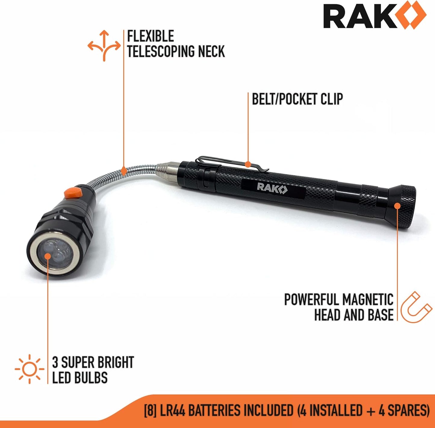 RAK Magnetic Pickup Tool Gifts for Men - Telescoping Magnet with LED Flashlight and 22 Inches Extendable Neck - Cool Gadget Gifts for Dad - LED Flashlgiht