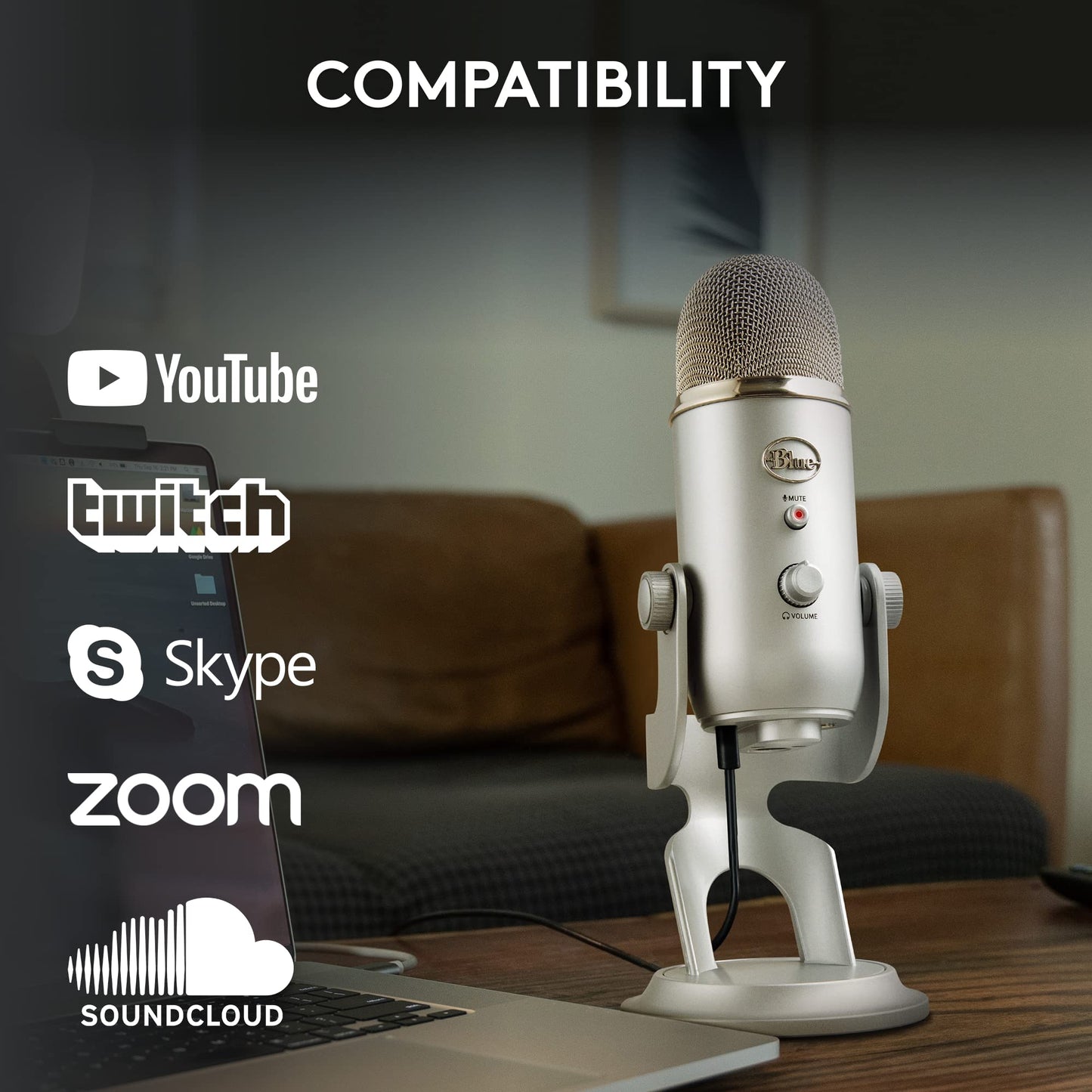 Logitech for Creators Blue Yeti USB Microphone for Gaming, Streaming, Podcasting, Twitch, YouTube, Discord, Recording for PC and Mac, 4 Polar Patterns, Studio Quality Sound, Plug & Play-Blackout