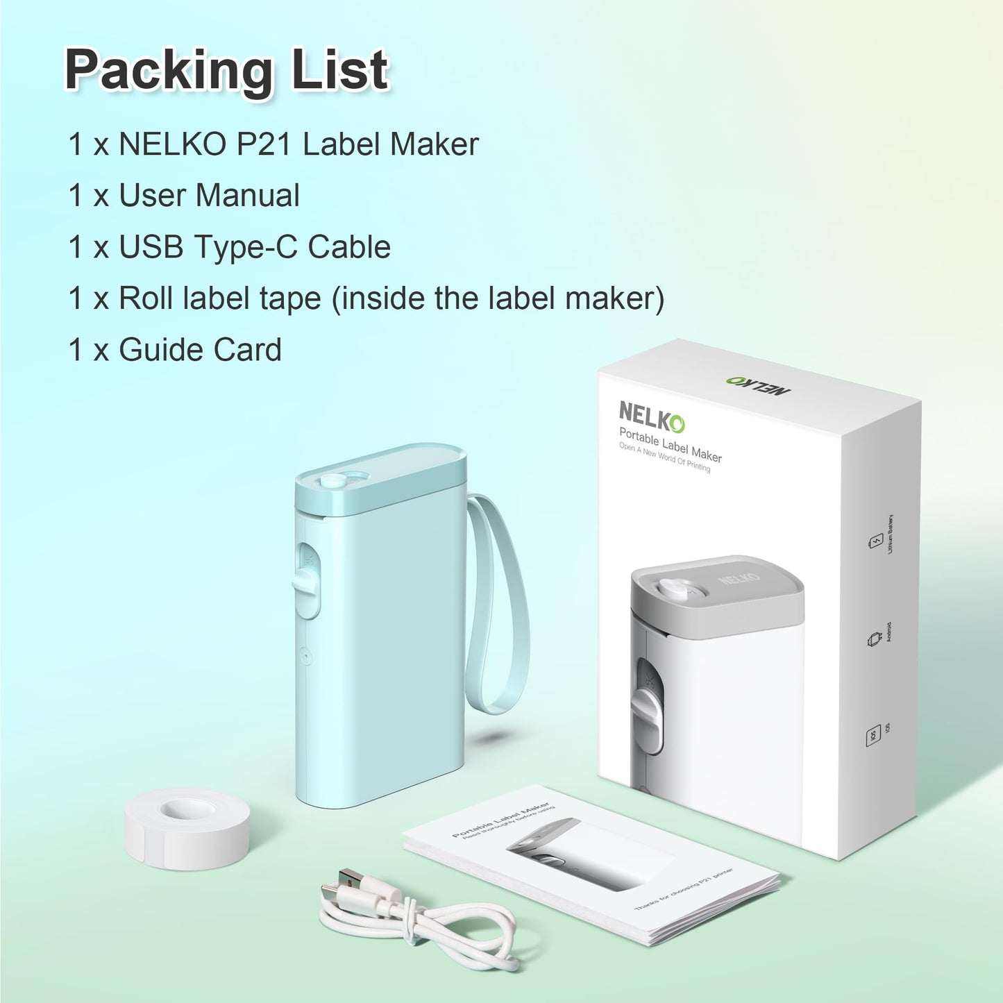 Nelko Label Maker Machine with Tape, P21 Bluetooth Label Printer, Wireless Mini Label Makers with Multiple Templates for Organizing Office Home, White