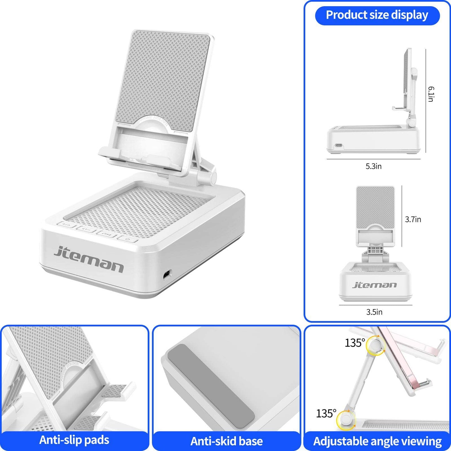 Cell Phone Stand with Wireless Bluetooth Speaker and Anti-Slip Base HD Surround Sound Perfect for Home and Outdoors with Bluetooth Speaker for Desk Compatible with iPhone/ipad/Samsung Galaxy