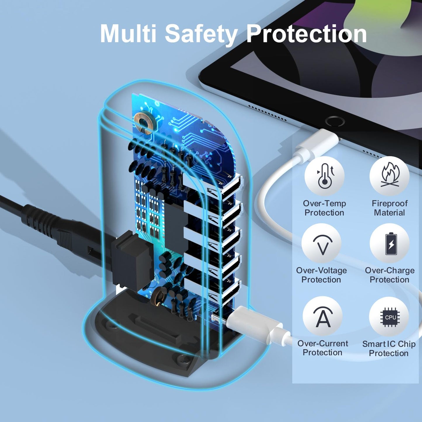 USB Charging Station Upoy, 6 Ports Charging Blocks, USB Power Hub with C Port, Charging Dock for Electronics Organizer, Multi Charger 40W, Compatible with Kindle, iPhone, Ipad, Airpods, Tech Gadgets