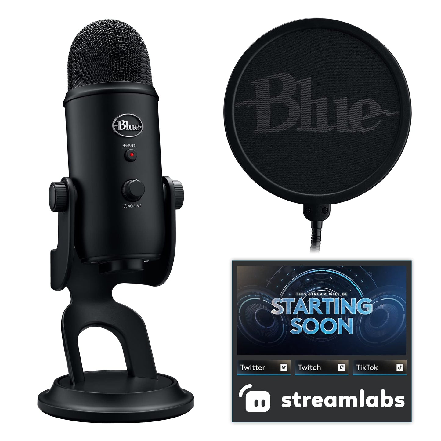 Logitech for Creators Blue Yeti USB Microphone for Gaming, Streaming, Podcasting, Twitch, YouTube, Discord, Recording for PC and Mac, 4 Polar Patterns, Studio Quality Sound, Plug & Play-Blackout