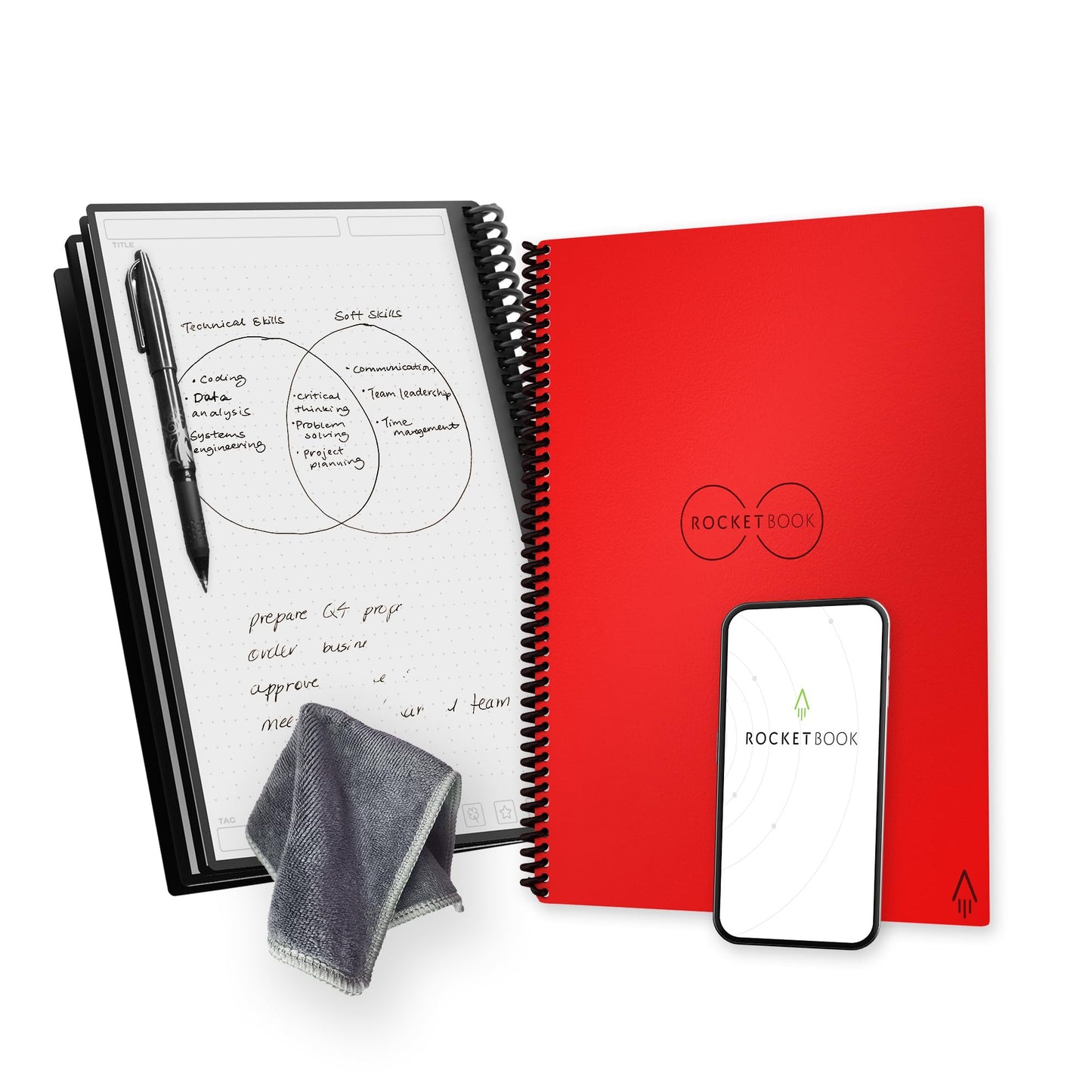 Rocketbook Core Reusable Spiral Notebook, Executive Size 6x8.8, Black - Dotted Pages, App-Connected, Erasable, Durable Cover, Ideal for School, Work, and Creative Projects