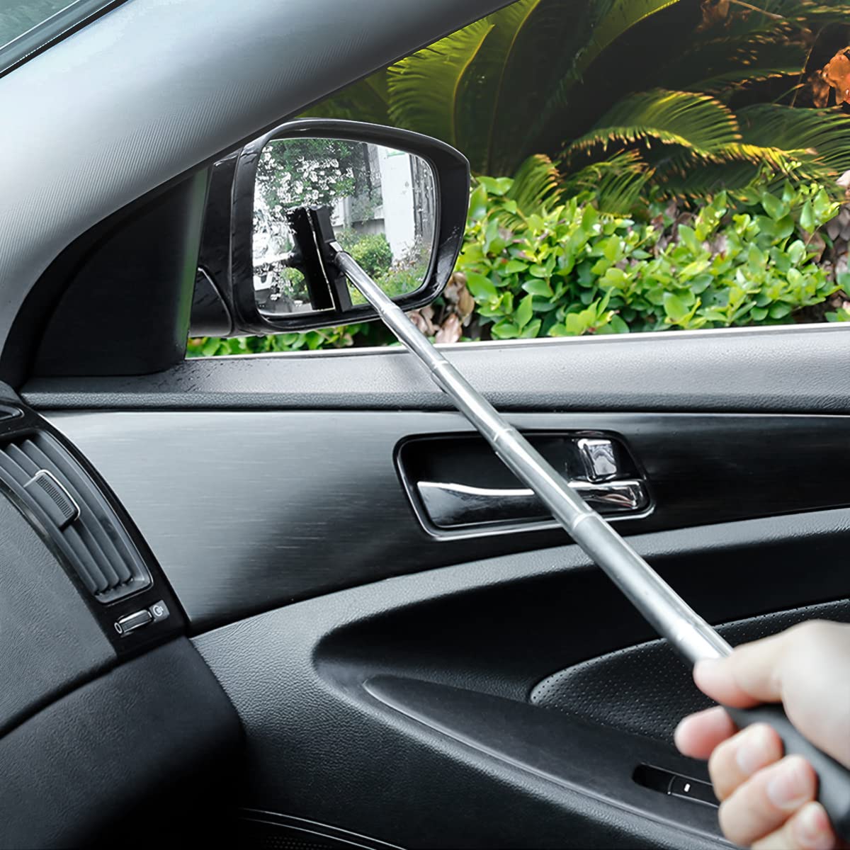 Car Rearview Mirror Wiper, Auto Mirror Squeegee Cleaner, Glass Mist Cleaning Tool with Retractable 98cm Handle