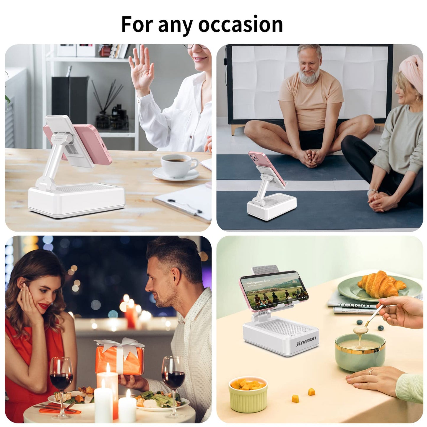 Cell Phone Stand with Wireless Bluetooth Speaker and Anti-Slip Base HD Surround Sound Perfect for Home and Outdoors with Bluetooth Speaker for Desk Compatible with iPhone/ipad/Samsung Galaxy