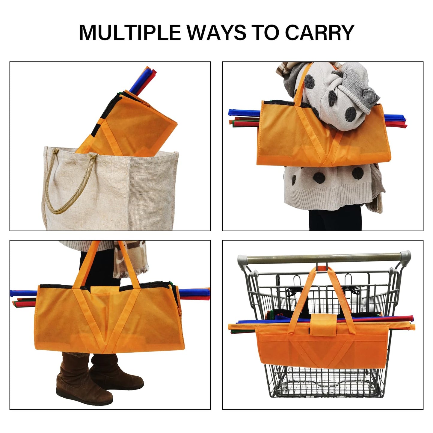 Trolley Bags for Shopping Cart-Set of 4 Shopping cart Bags for Groceries with Cooler Bag & Egg/Wine Holder.Eco-Friendly 4 Reusable Grocery Cart Bags