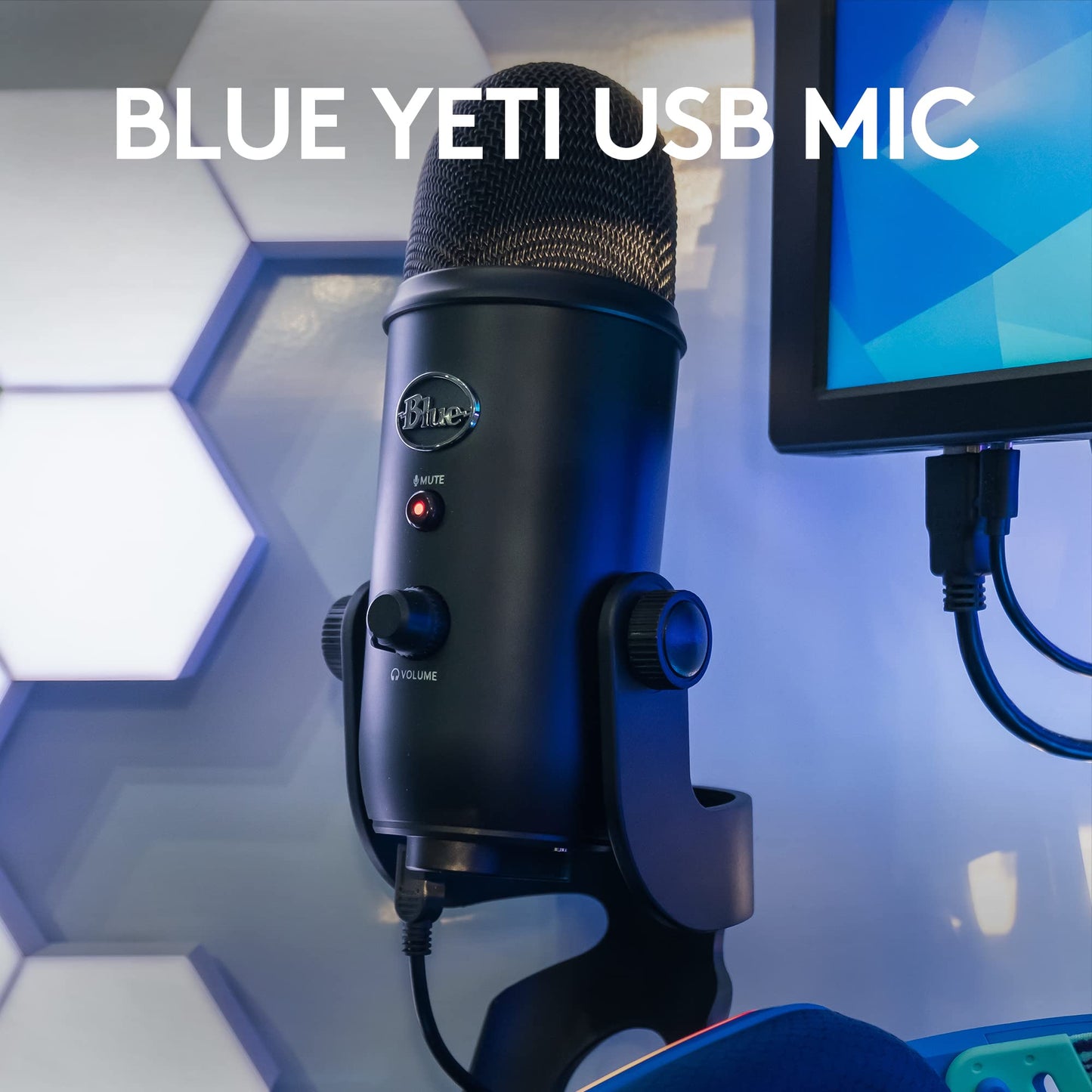 Logitech for Creators Blue Yeti USB Microphone for Gaming, Streaming, Podcasting, Twitch, YouTube, Discord, Recording for PC and Mac, 4 Polar Patterns, Studio Quality Sound, Plug & Play-Blackout