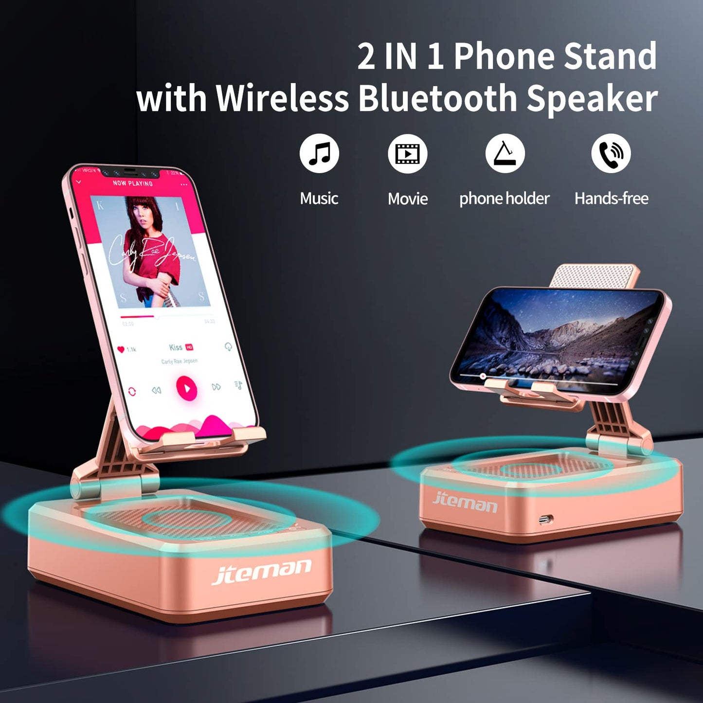 Cell Phone Stand with Wireless Bluetooth Speaker and Anti-Slip Base HD Surround Sound Perfect for Home and Outdoors with Bluetooth Speaker for Desk Compatible with iPhone/ipad/Samsung Galaxy