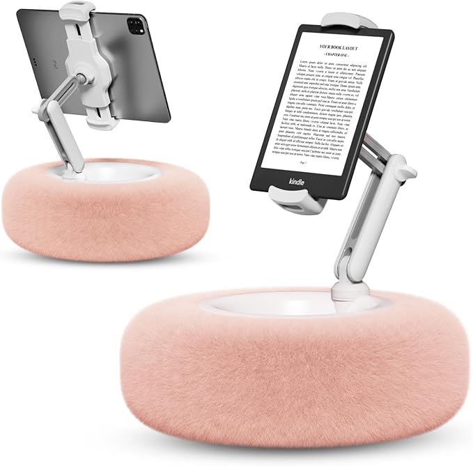 Tablet Stand Pillow, Compatible with 4.7"-13" Phone/Tablet, 360°Adjustable Phone Holder for Bed with Soft Plush, and Detachable Bowl