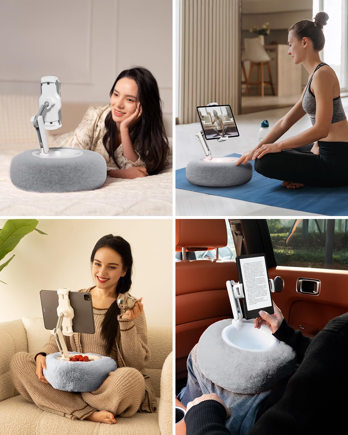 Tablet Stand Pillow, Compatible with 4.7"-13" Phone/Tablet, 360°Adjustable Phone Holder for Bed with Soft Plush, and Detachable Bowl