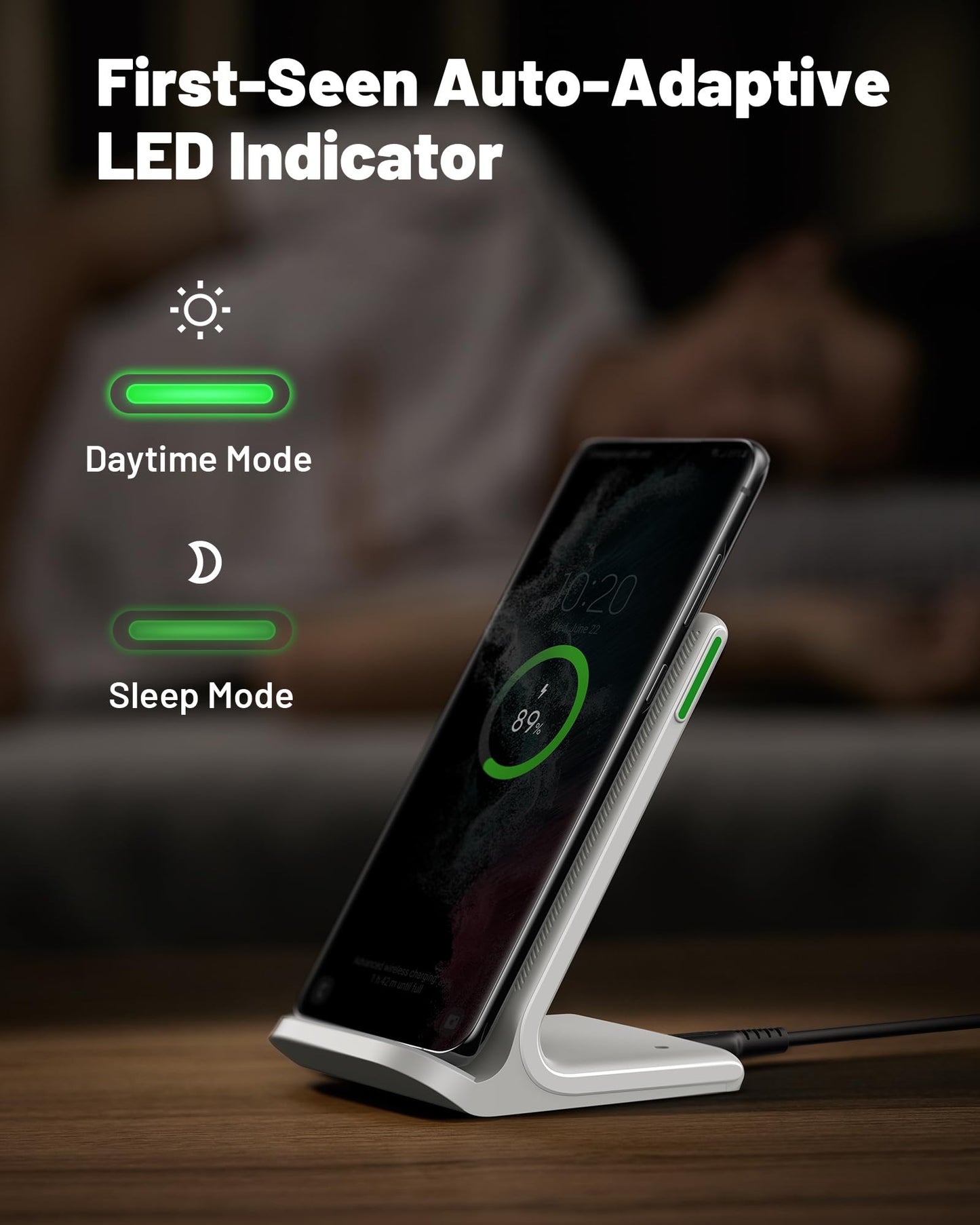 INIU Wireless Charger, 15W Fast Qi-Certified Wireless Charging Station with Sleep-Friendly Adaptive Light Compatible with iPhone 16 15 14 13 Pro XS 8 Plus Samsung Galaxy S23 S22 S21 Note 20 Google etc