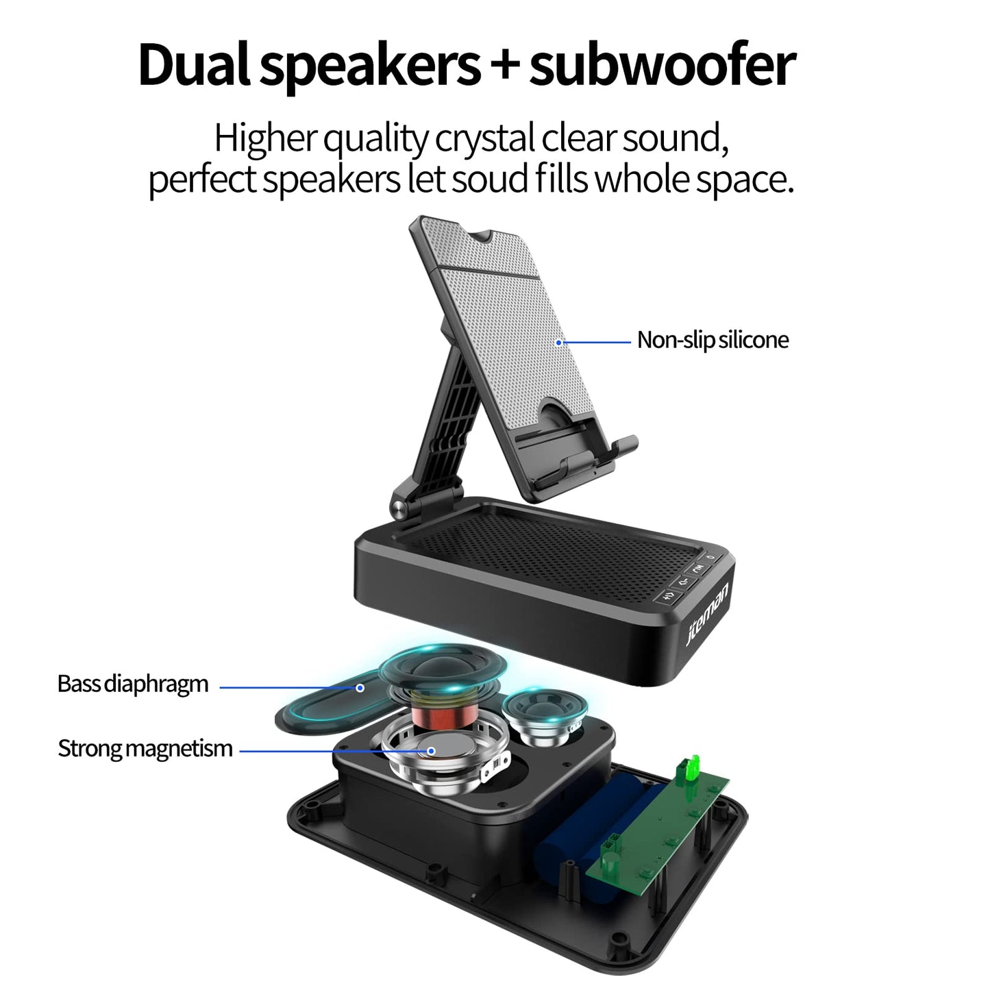 Cell Phone Stand with Wireless Bluetooth Speaker and Anti-Slip Base HD Surround Sound Perfect for Home and Outdoors with Bluetooth Speaker for Desk Compatible with iPhone/ipad/Samsung Galaxy