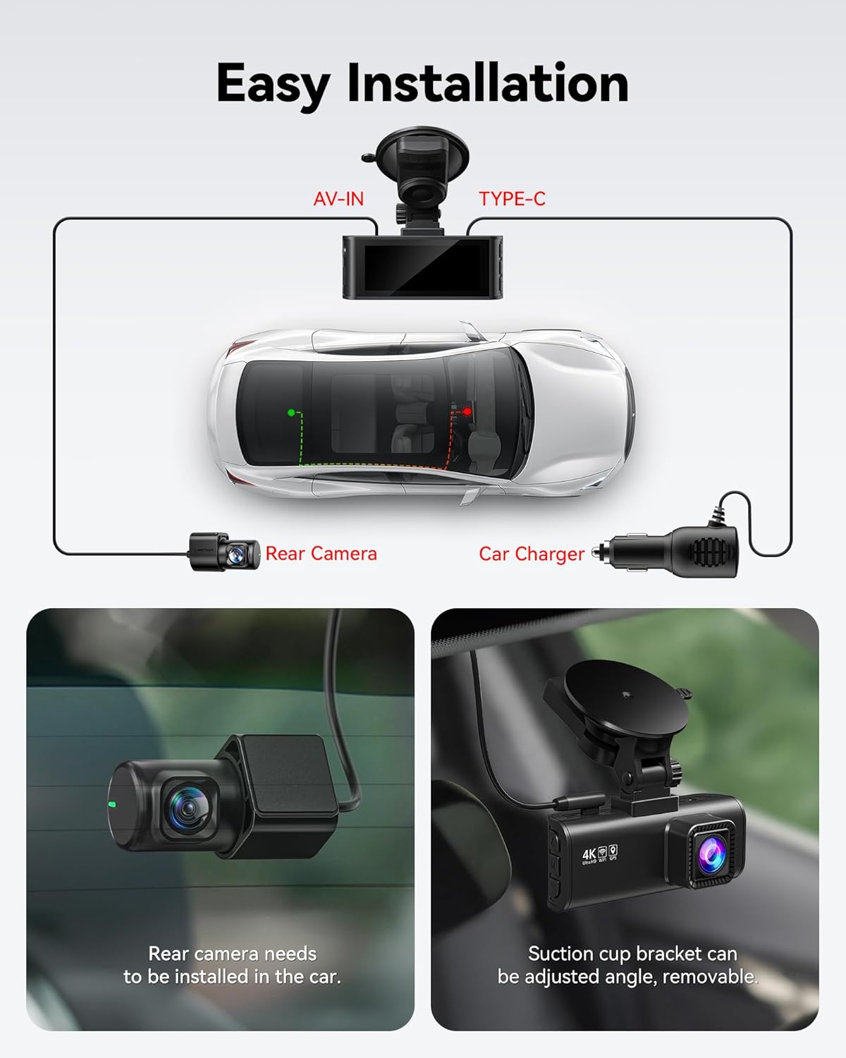 REDTIGER Dash Cam Front Rear, 4K/2.5K Full HD Dash Camera for Cars, Included 32GB Card, Built-in Wi-Fi GPS, 3.16” IPS Screen, Night Vision, 170°Wide Angle, WDR, 24H Parking Mode(F7NP)