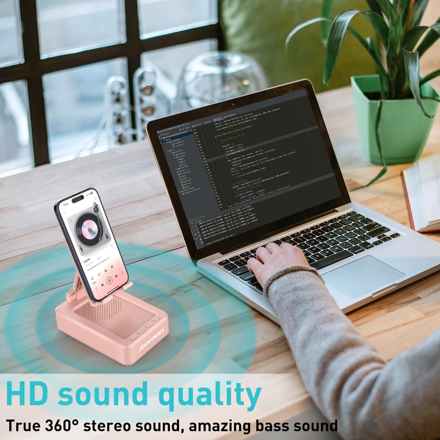 Cell Phone Stand with Wireless Bluetooth Speaker and Anti-Slip Base HD Surround Sound Perfect for Home and Outdoors with Bluetooth Speaker for Desk Compatible with iPhone/ipad/Samsung Galaxy