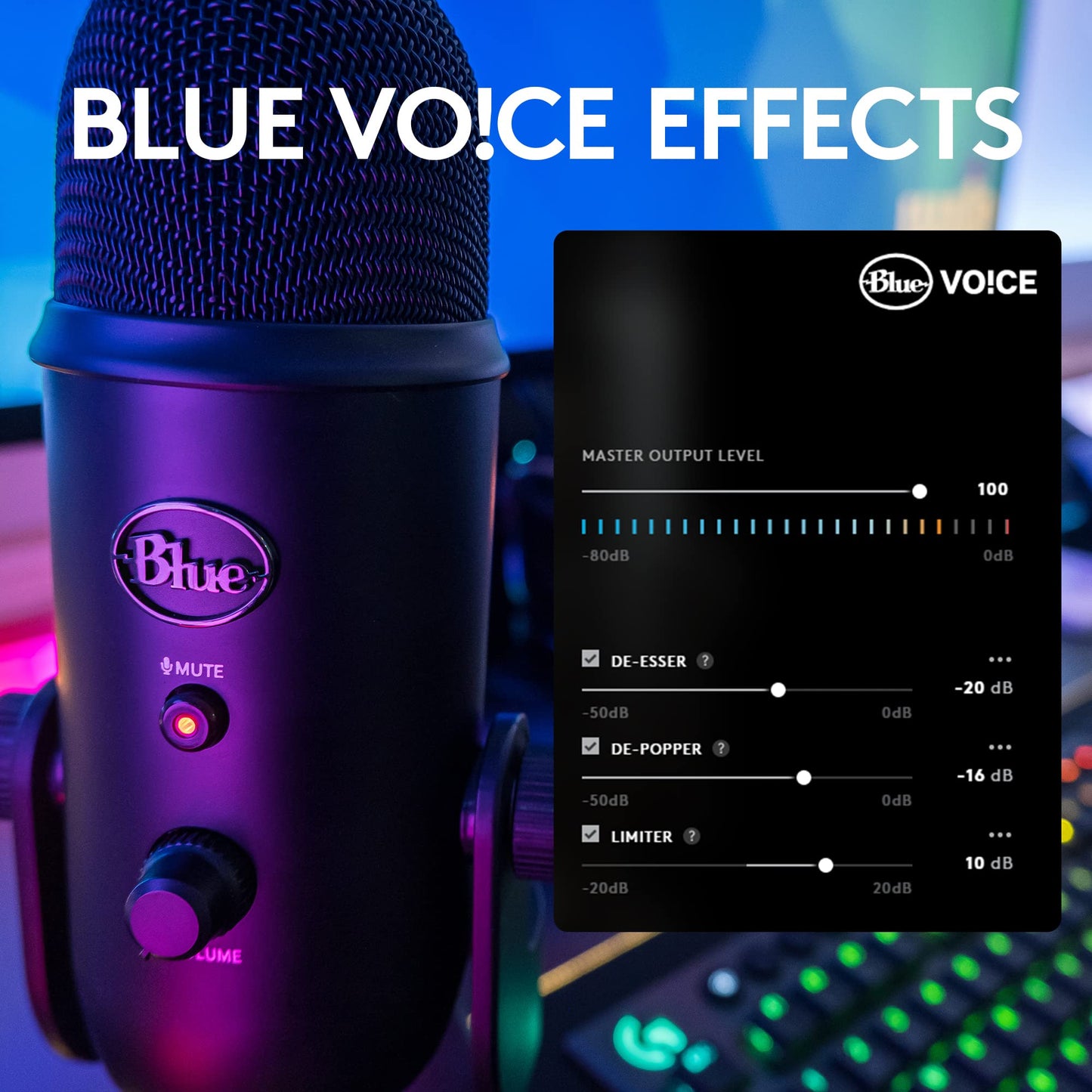 Logitech for Creators Blue Yeti USB Microphone for Gaming, Streaming, Podcasting, Twitch, YouTube, Discord, Recording for PC and Mac, 4 Polar Patterns, Studio Quality Sound, Plug & Play-Blackout