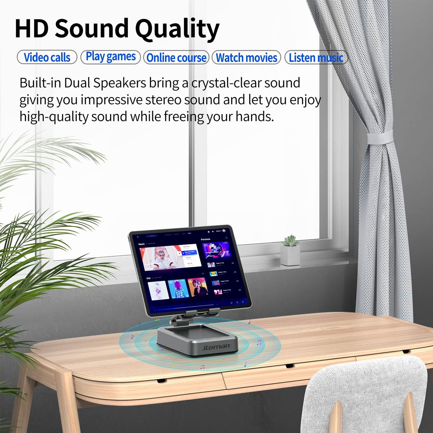 Cell Phone Stand with Wireless Bluetooth Speaker and Anti-Slip Base HD Surround Sound Perfect for Home and Outdoors with Bluetooth Speaker for Desk Compatible with iPhone/ipad/Samsung Galaxy