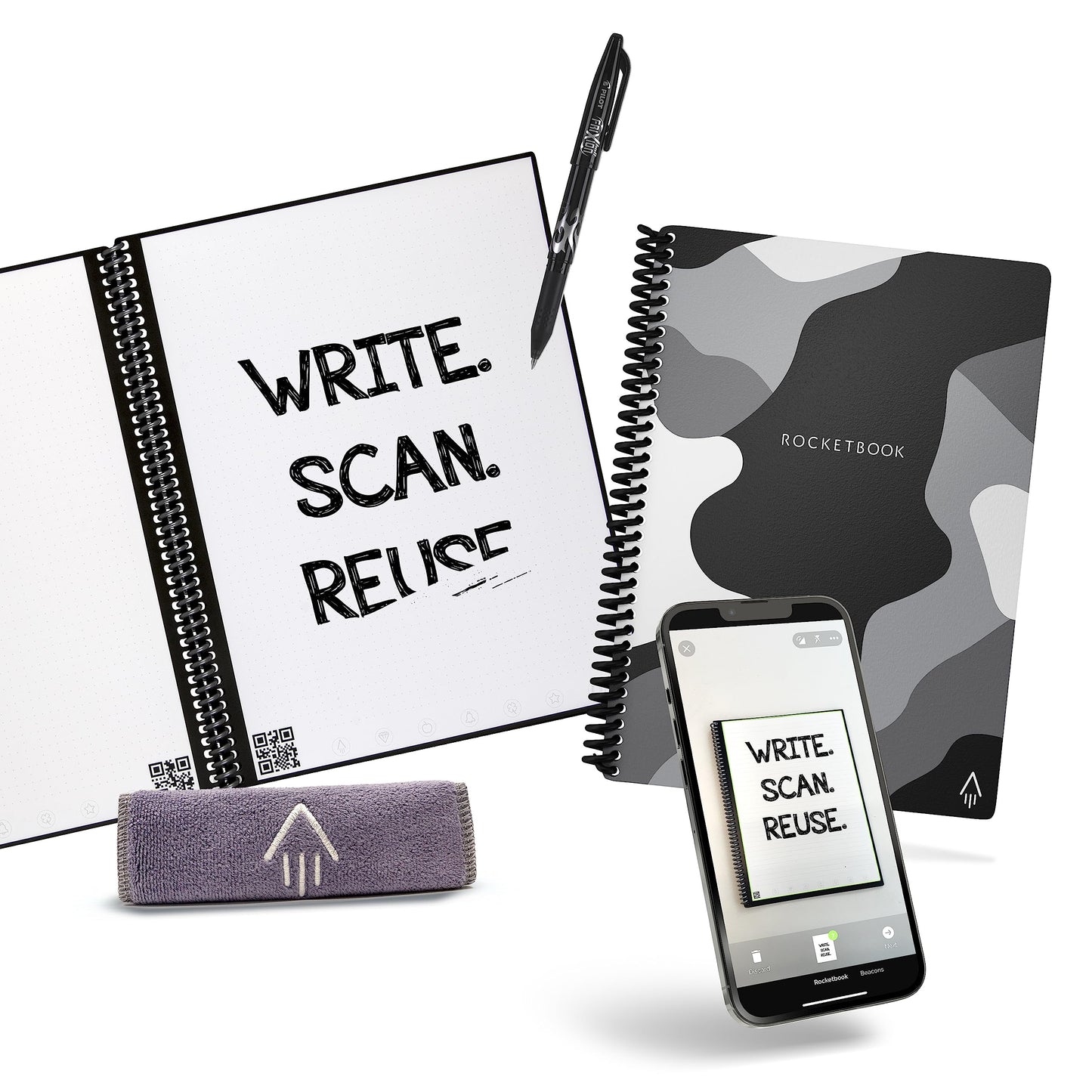 Rocketbook Core Reusable Spiral Notebook, Executive Size 6x8.8, Black - Dotted Pages, App-Connected, Erasable, Durable Cover, Ideal for School, Work, and Creative Projects