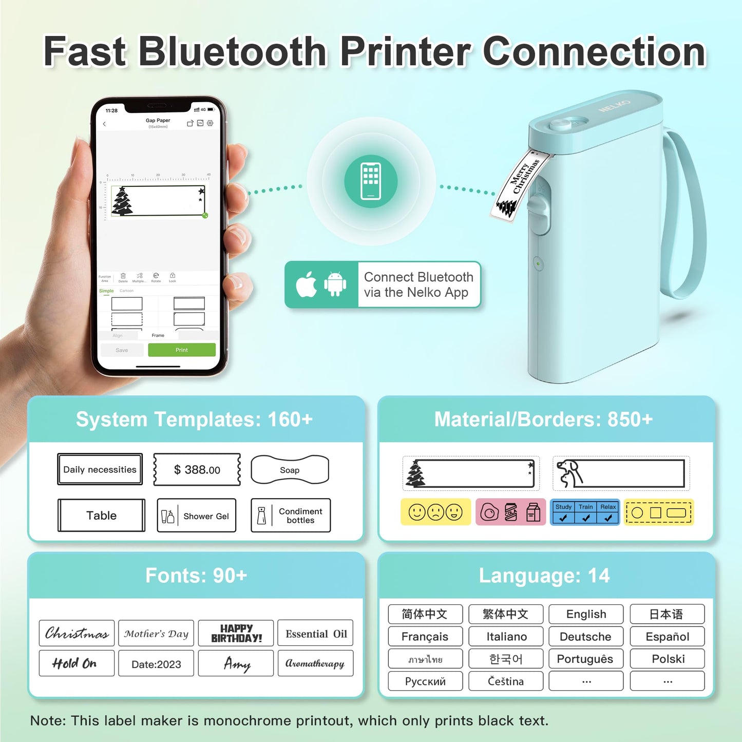 Nelko Label Maker Machine with Tape, P21 Bluetooth Label Printer, Wireless Mini Label Makers with Multiple Templates for Organizing Office Home, White