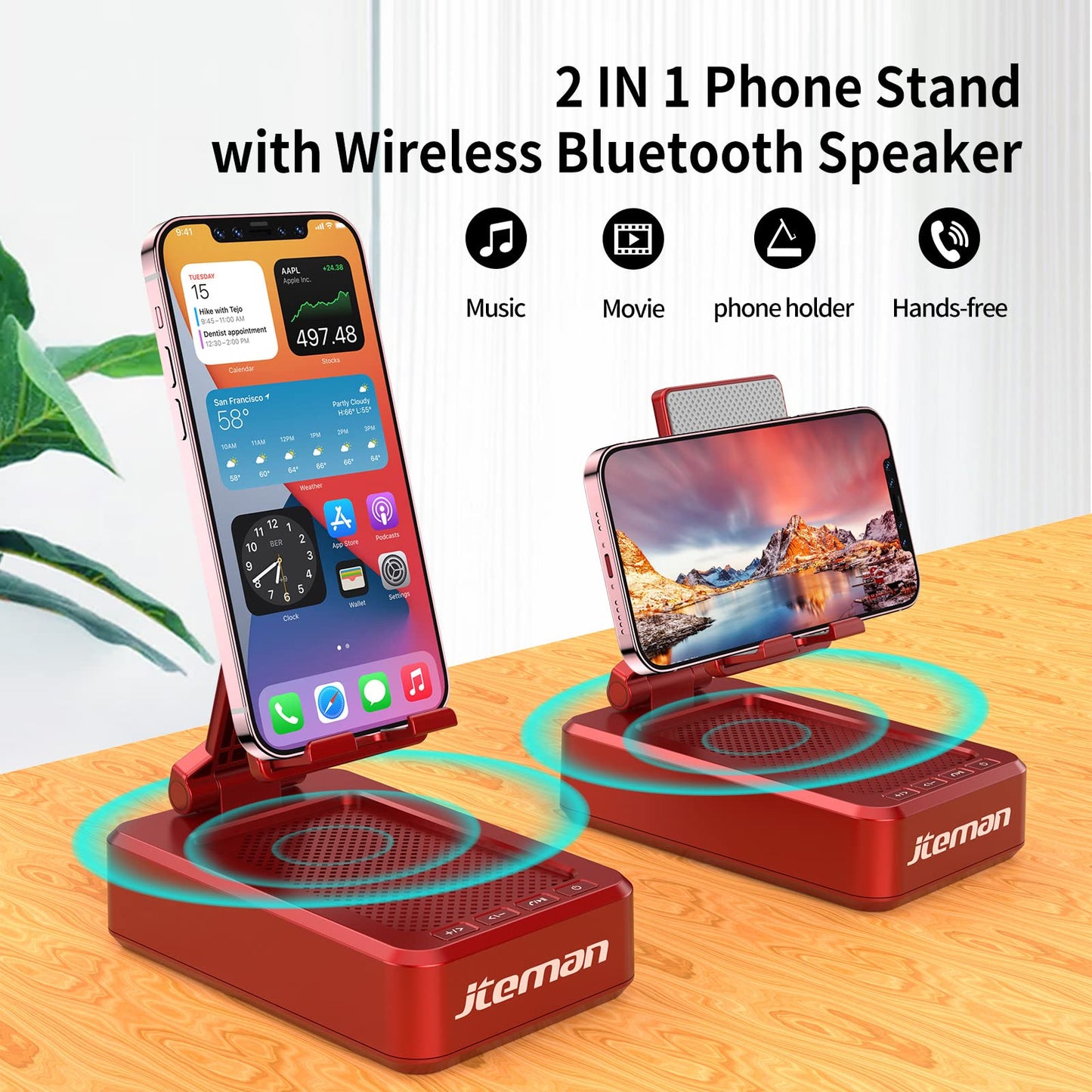 Cell Phone Stand with Wireless Bluetooth Speaker and Anti-Slip Base HD Surround Sound Perfect for Home and Outdoors with Bluetooth Speaker for Desk Compatible with iPhone/ipad/Samsung Galaxy