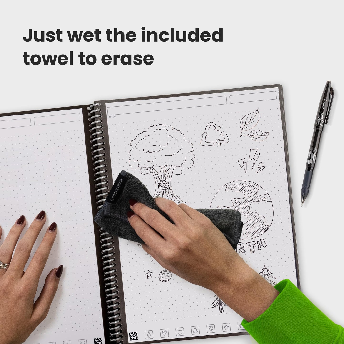 Rocketbook Core Reusable Spiral Notebook, Executive Size 6x8.8, Black - Dotted Pages, App-Connected, Erasable, Durable Cover, Ideal for School, Work, and Creative Projects