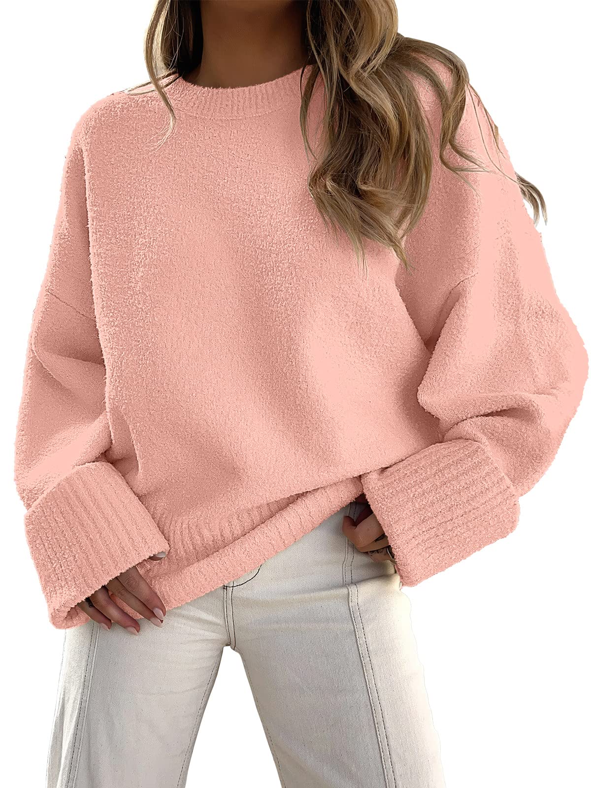 ANRABESS Women's Oversized Crewneck Long Sleeve Fuzzy Knit Casual Chunky Warm 2024 Fall Pullover Sweaters Top Trendy Outfits